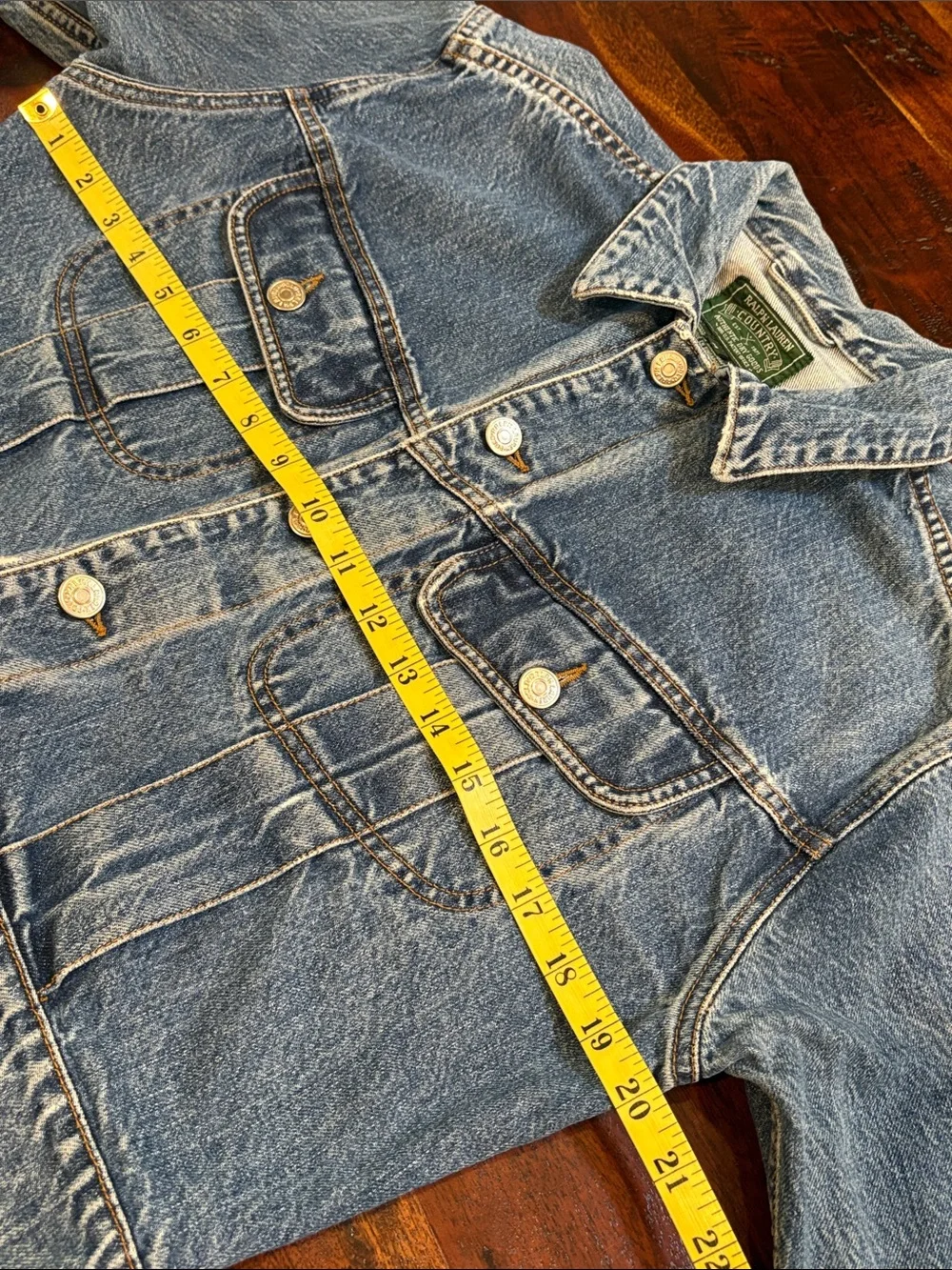 Vintage Ralph Lauren Country 90s Distressed Denim Boxy Cropped Jean Jacket sz M - Picture 12 of 14